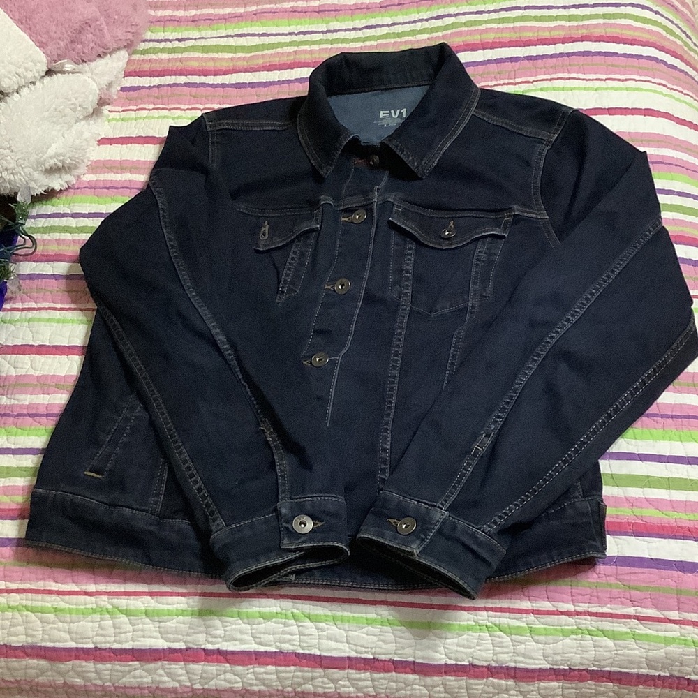 Women's Dark Wash Denim Jacket with Love Flag - Picture 2 of 5